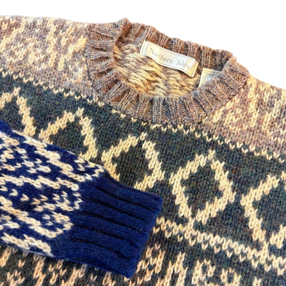 Northern Isles Shetland Wool Fair Isle Crewneck Sweater Multicolor Mens Medium